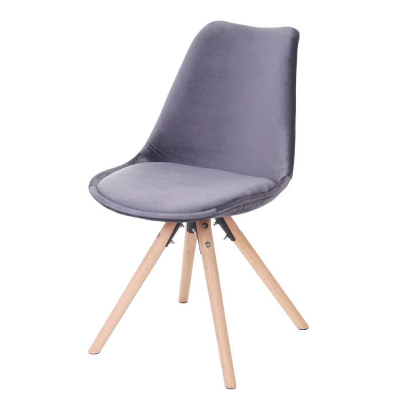 2x chaise de séjour/salle à manger Malmö T501, design rétro, velours - gris, siège gris, pieds clairs