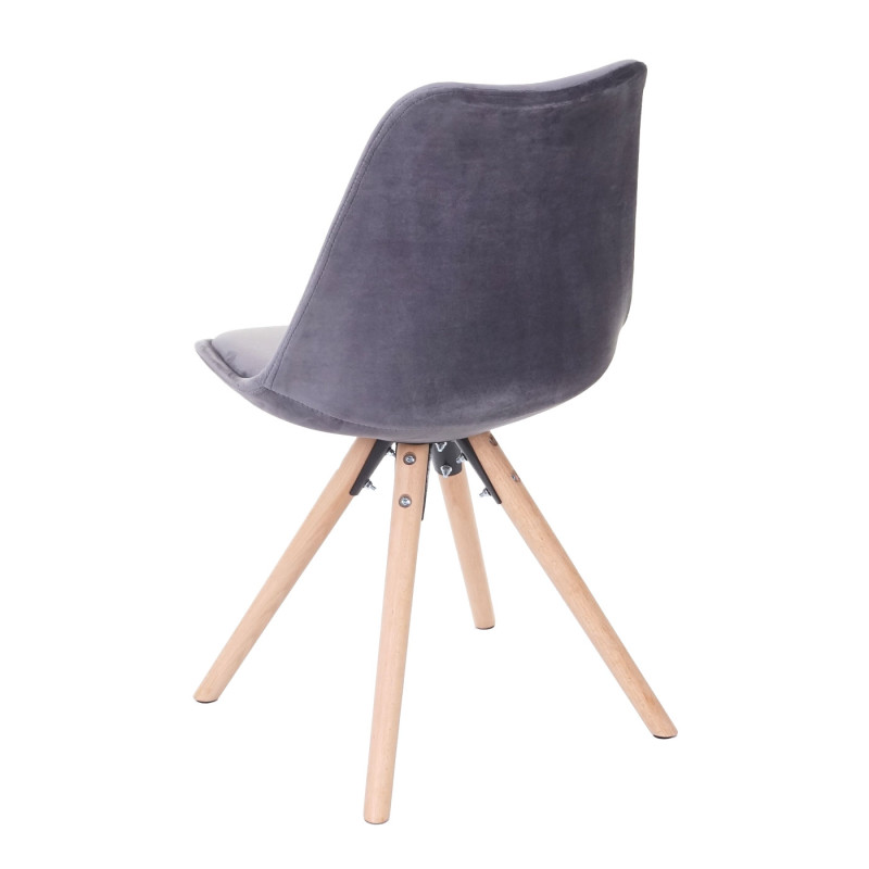 2x chaise de séjour/salle à manger Malmö T501, design rétro, velours - gris, siège gris, pieds clairs