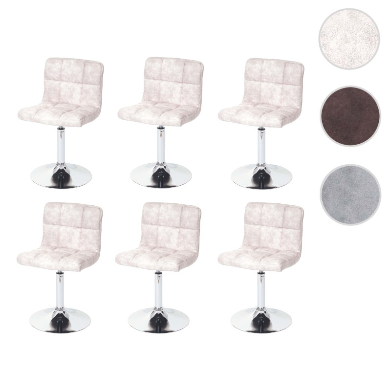 Lot de 6 chaises de salle à manger Kavala, chaise pivotante, imitation daim chrome - gris clair vintage