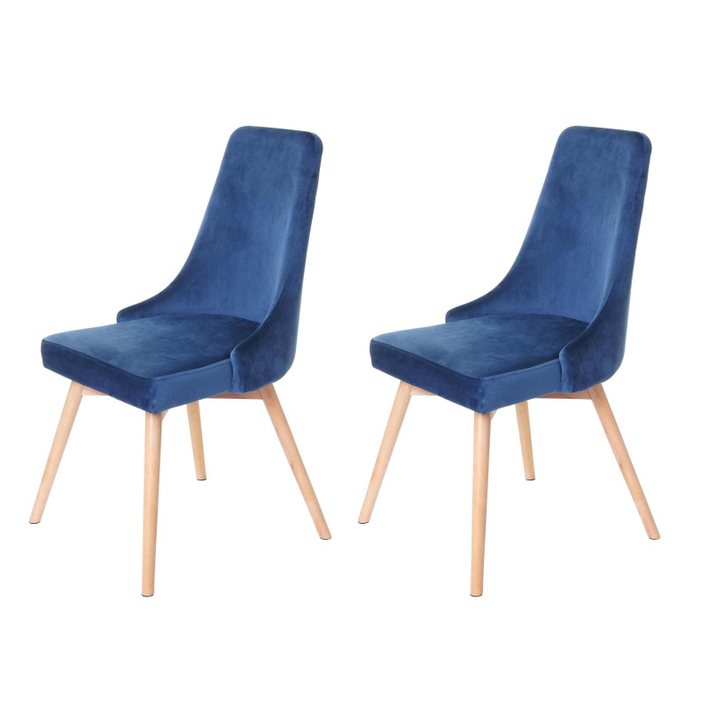 2x chaise de salle à manger fauteuil, style rétro années 50, en velours - en bleu pétrole