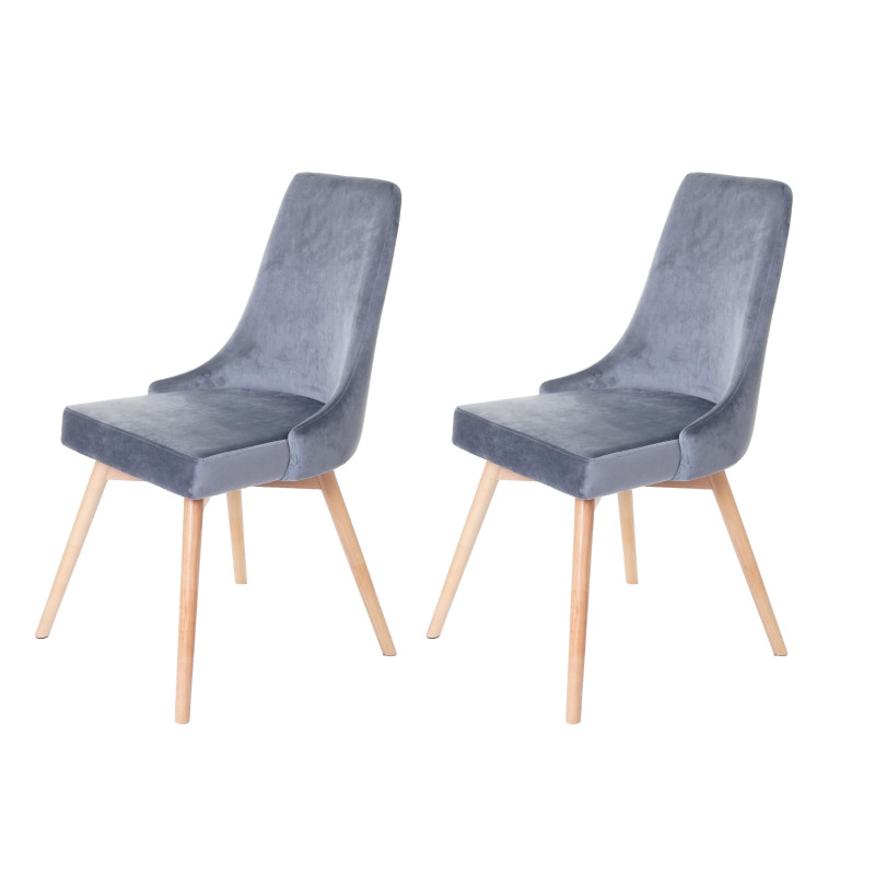 2x chaise de salle à manger fauteuil, style rétro années 50, en velours - gris foncé