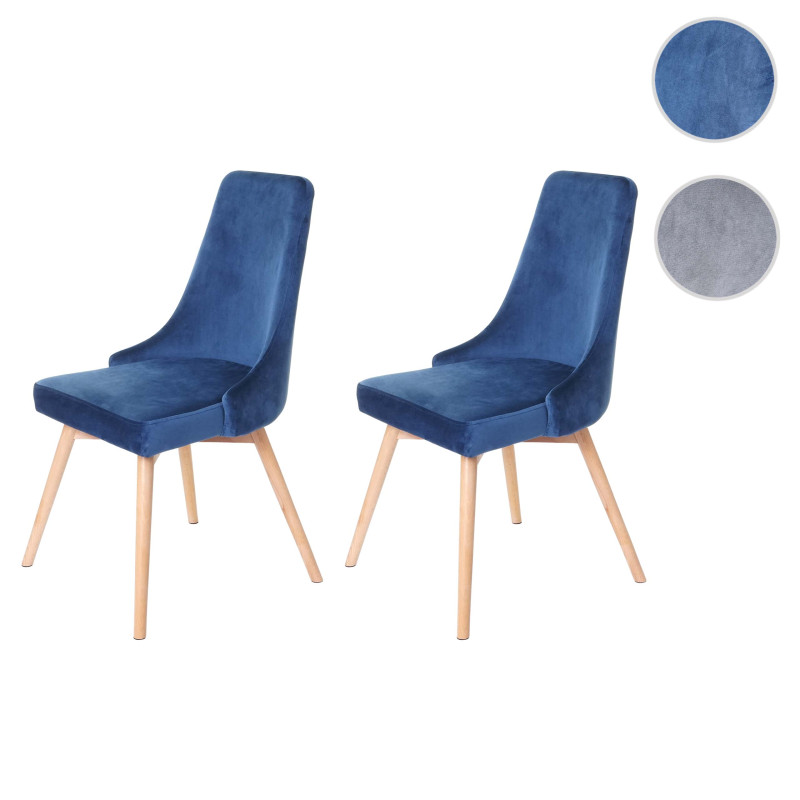 2x chaise de salle à manger fauteuil, style rétro années 50, en velours - en bleu pétrole