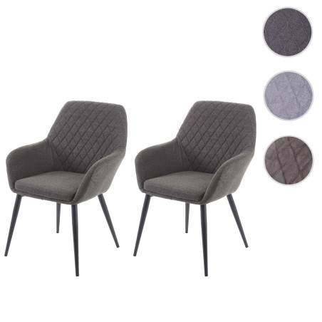 2x chaise de salle à manger fauteuil, tissu, design rétro - gris foncé