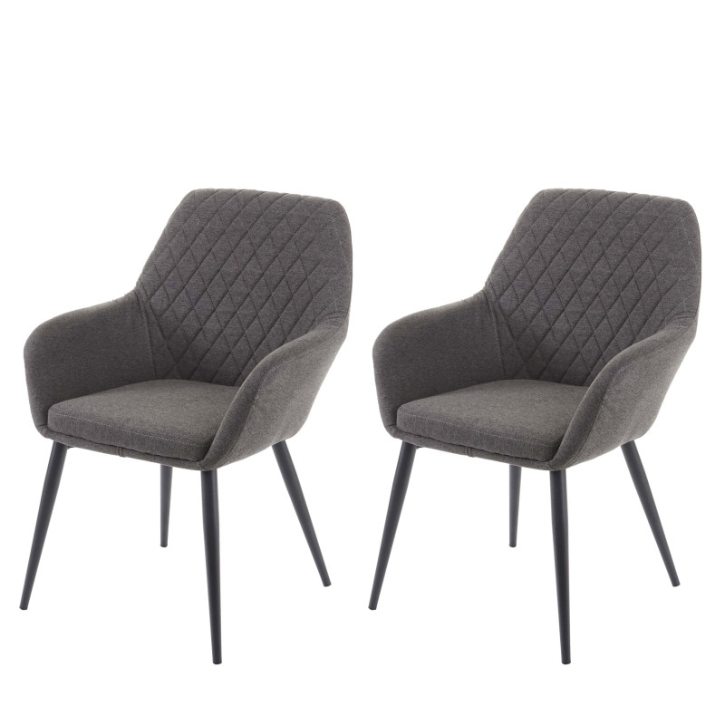 2x chaise de salle à manger fauteuil, tissu, design rétro - gris foncé