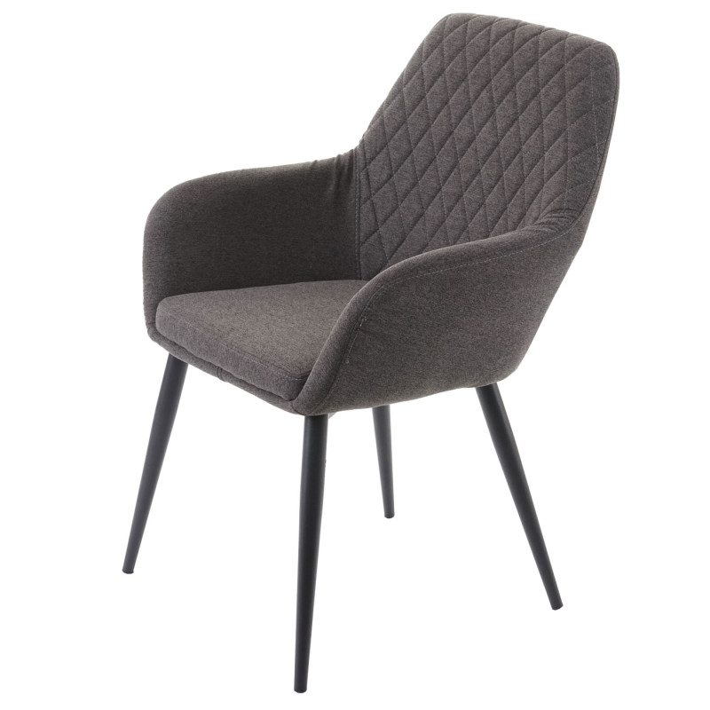 2x chaise de salle à manger fauteuil, tissu, design rétro - gris foncé