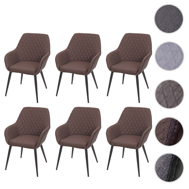 6x chaise de salle à manger fauteuil, tissu, design rétro - vintage marron