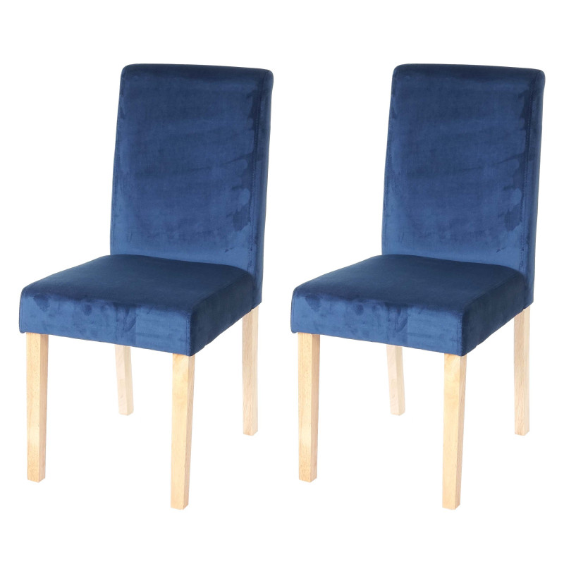 2x chaise de séjour Littau, fauteuil, velours - bleu, pieds clairs