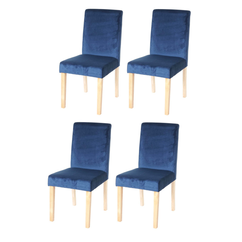 Lot de 4 chaises de salle à manger Littau, velours - pétrole, pieds clairs