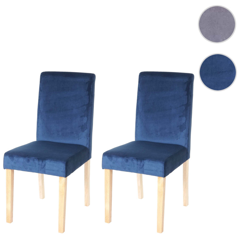 2x chaise de séjour Littau, fauteuil, velours - bleu, pieds clairs