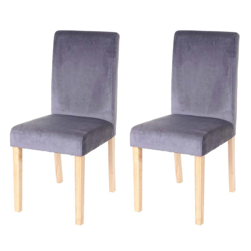 2x chaise de séjour Littau, fauteuil, velours - tissu gris, pieds clairs
