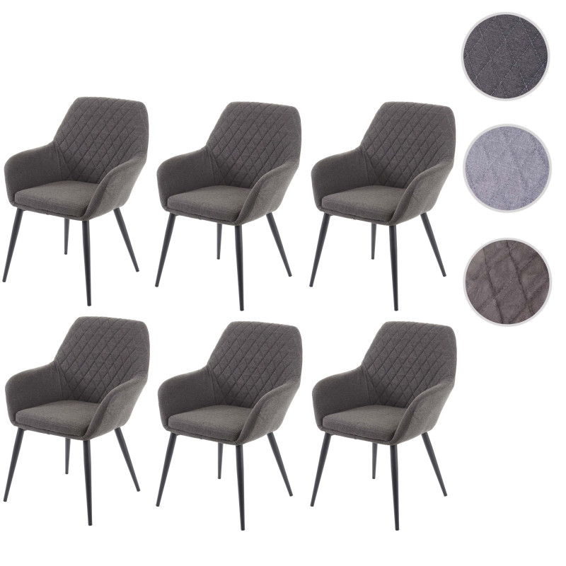 6x chaise de salle à manger fauteuil, tissu, design rétro - gris foncé