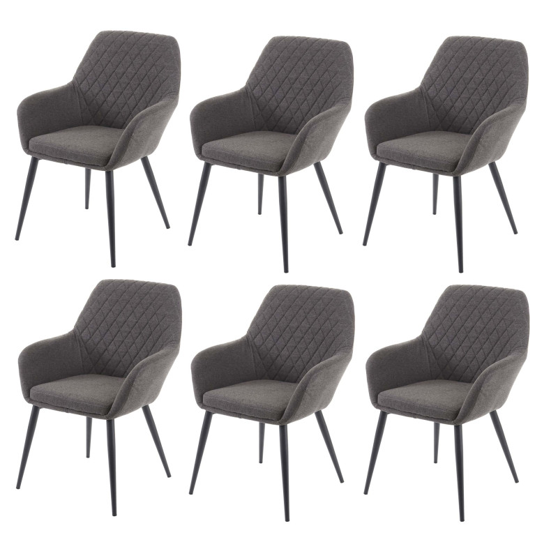 6x chaise de salle à manger fauteuil, tissu, design rétro - gris foncé