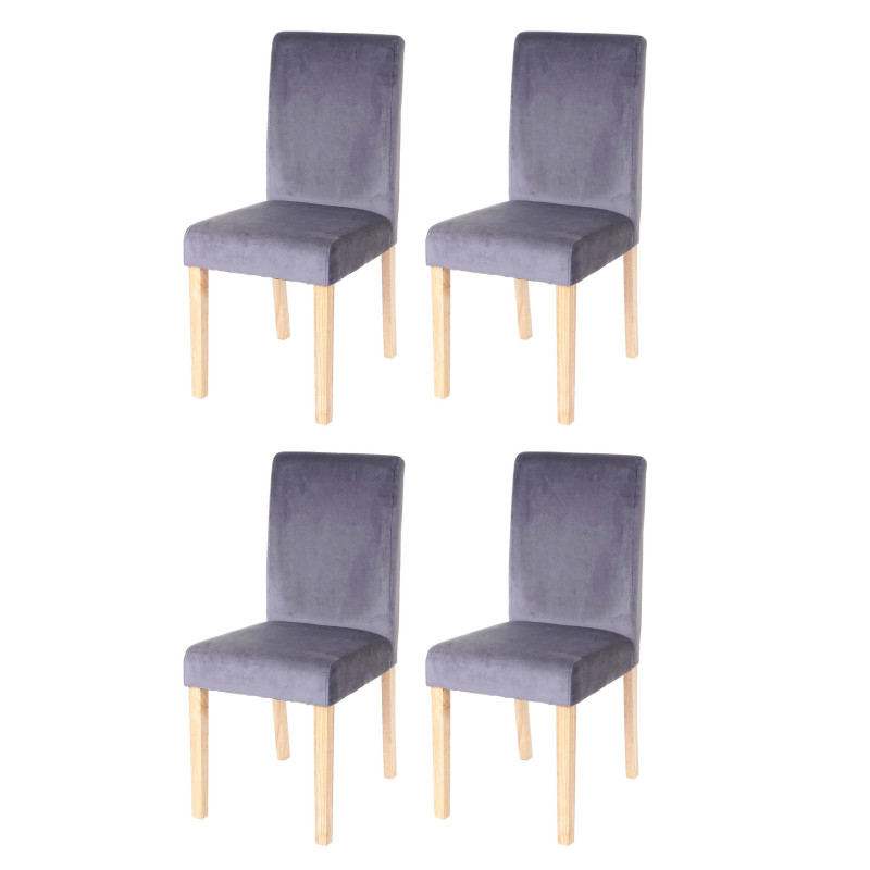 Lot de 4 chaises de salle à manger Littau, velours - gris, pieds clairs