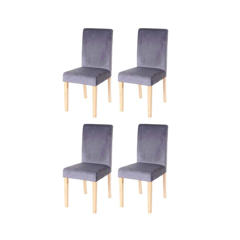 Lot de 4 chaises de salle à manger Littau, velours - gris, pieds clairs