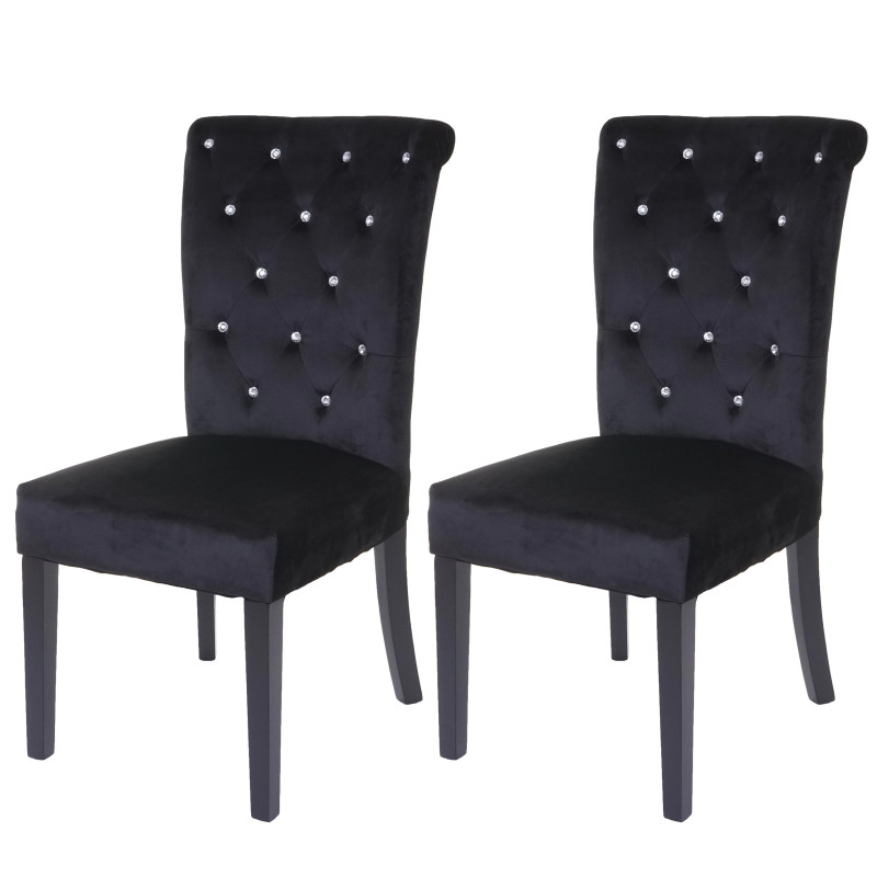 2x chaise de salle à manger fauteuil avec rivets, velours - noir