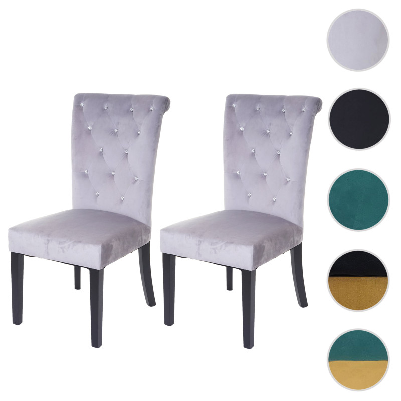 2x chaise de salle à manger fauteuil avec rivets, velours - gris clair