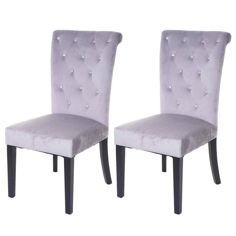 2x chaise de salle à manger fauteuil avec rivets, velours - gris clair