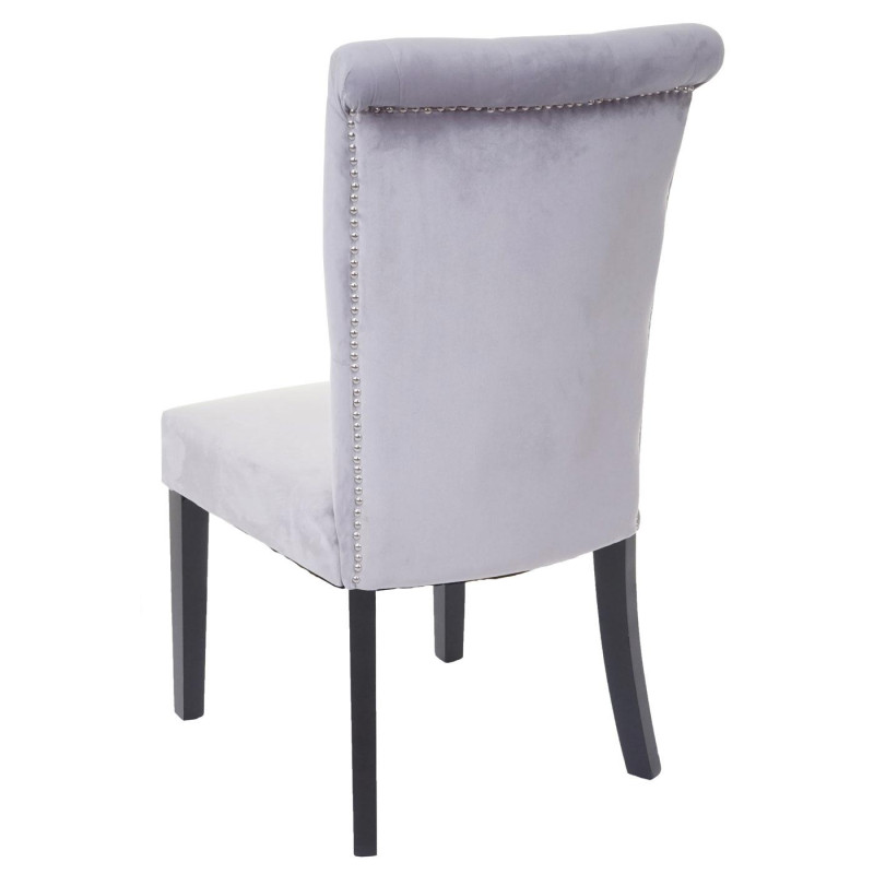 2x chaise de salle à manger fauteuil avec rivets, velours - gris clair