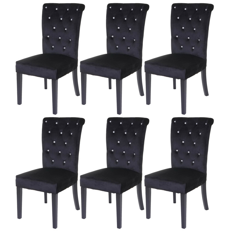 6x chaise de salle à manger fauteuil avec rivets, velours - noir