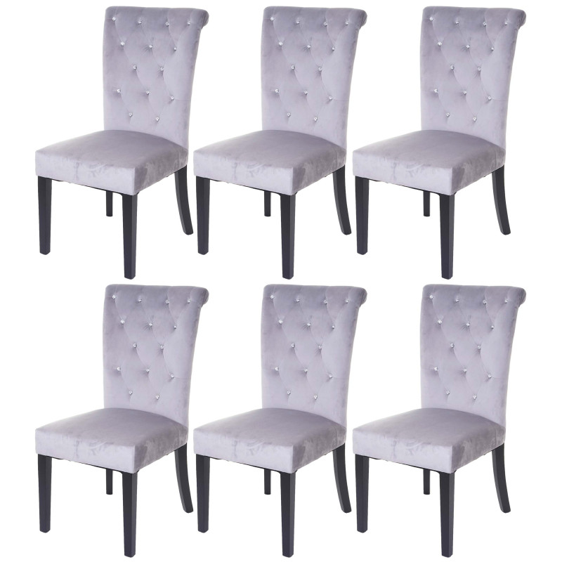 6x chaise de salle à manger , rivets velours - gris clair, pieds noirs