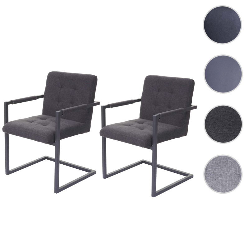 2x chaise de salle à manger fauteuil oscillant style vintage - tissu gris foncé
