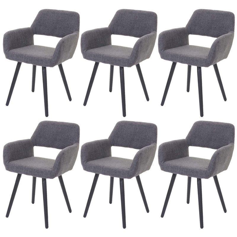 Lot de 6 chaises de salle à manger II, , design rétro années 50 - textile, gris, pieds foncés