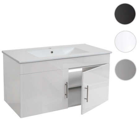 Lavabo + meuble sous évier meuble sous vasque, poli miroir 90cm - noir