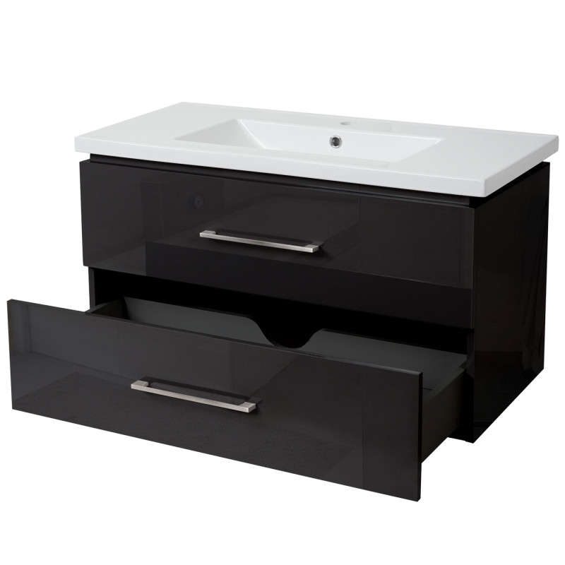 Lavabo Premium + meuble sous-lavabo lavabo, brillant 90cm - noir