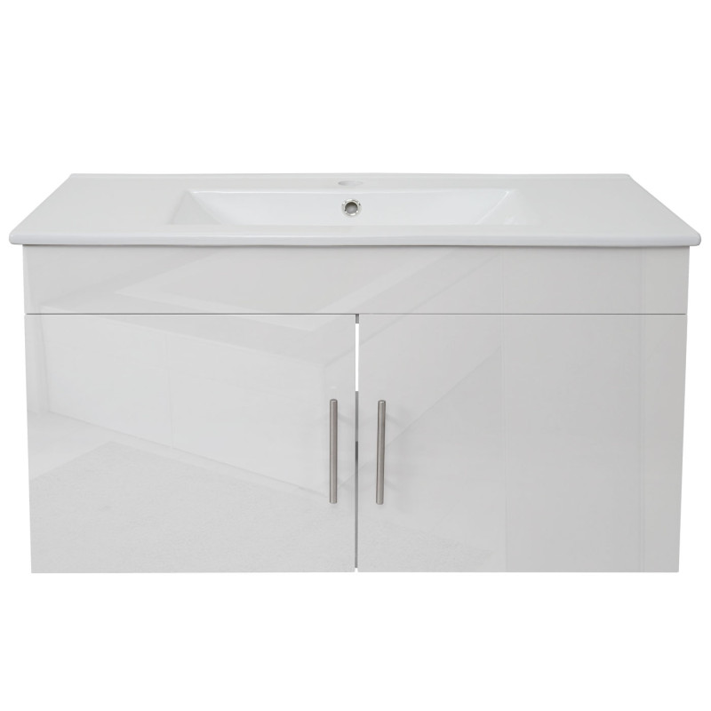 Lavabo + meuble sous évier meuble sous vasque, poli miroir 90cm - blanc