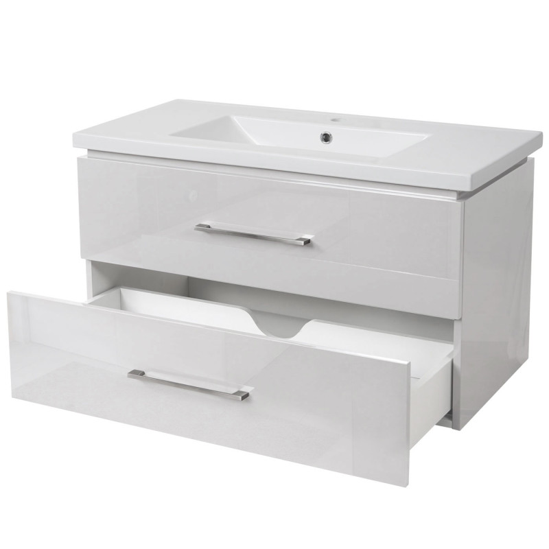 Lavabo Premium + meuble sous-lavabo lavabo, brillant 90cm - blanc