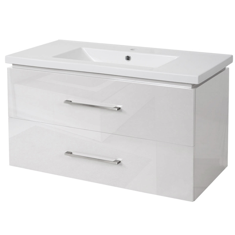 Lavabo Premium + meuble sous-lavabo lavabo, brillant 90cm - blanc