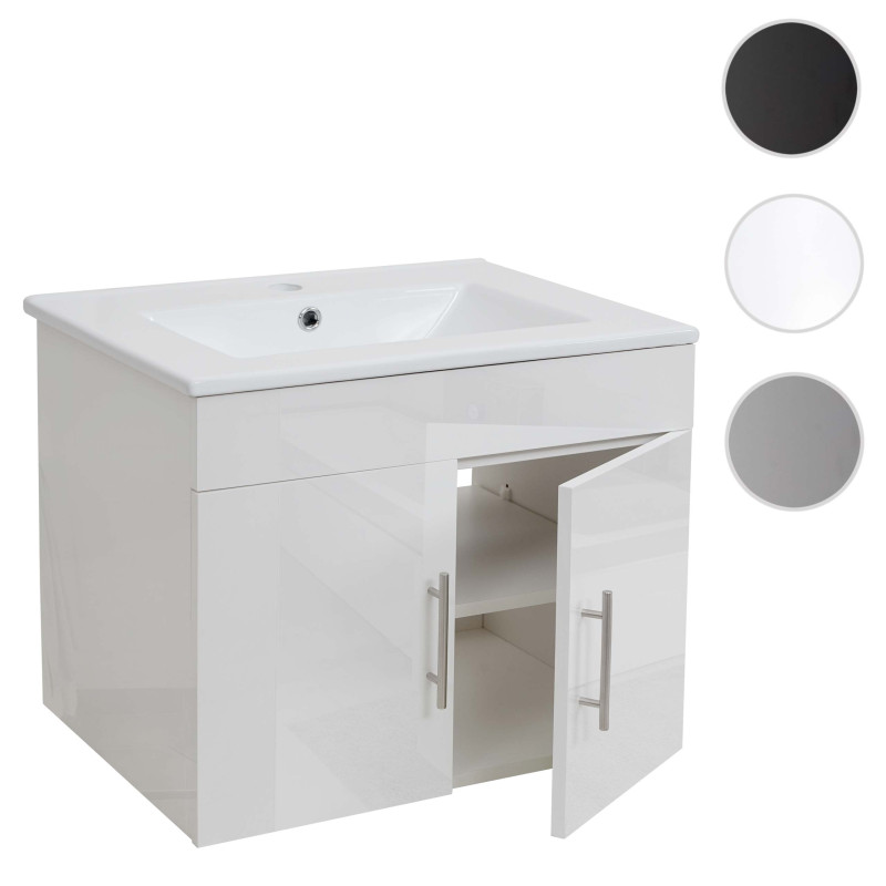 Lavabo + meuble sous évier meuble sous vasque, poli miroir 60cm - noir