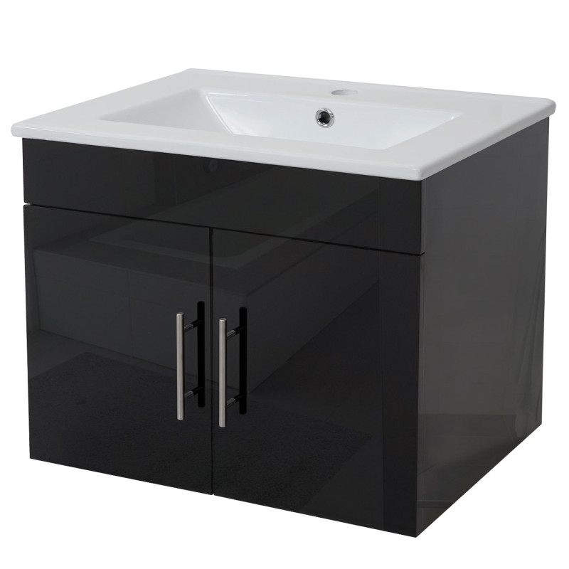 Lavabo + meuble sous évier meuble sous vasque, poli miroir 60cm - noir