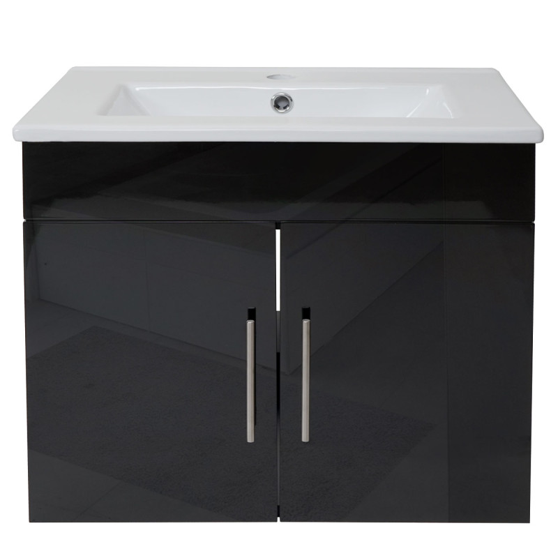 Lavabo + meuble sous évier meuble sous vasque, poli miroir 60cm - noir