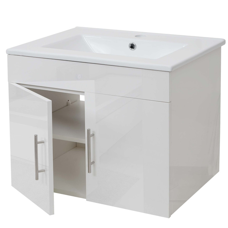 Lavabo + meuble sous évier meuble sous vasque, poli miroir 60cm - blanc