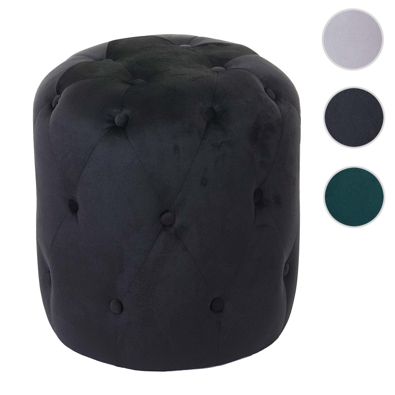 Tabouret ottoman avec rivets, 42x39cm - velours, noir