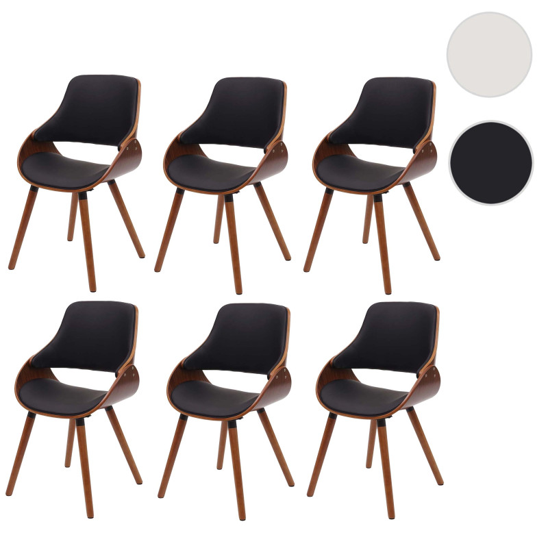 Lot de 6 chaises de salle à manger , design rétro - similicuir noir