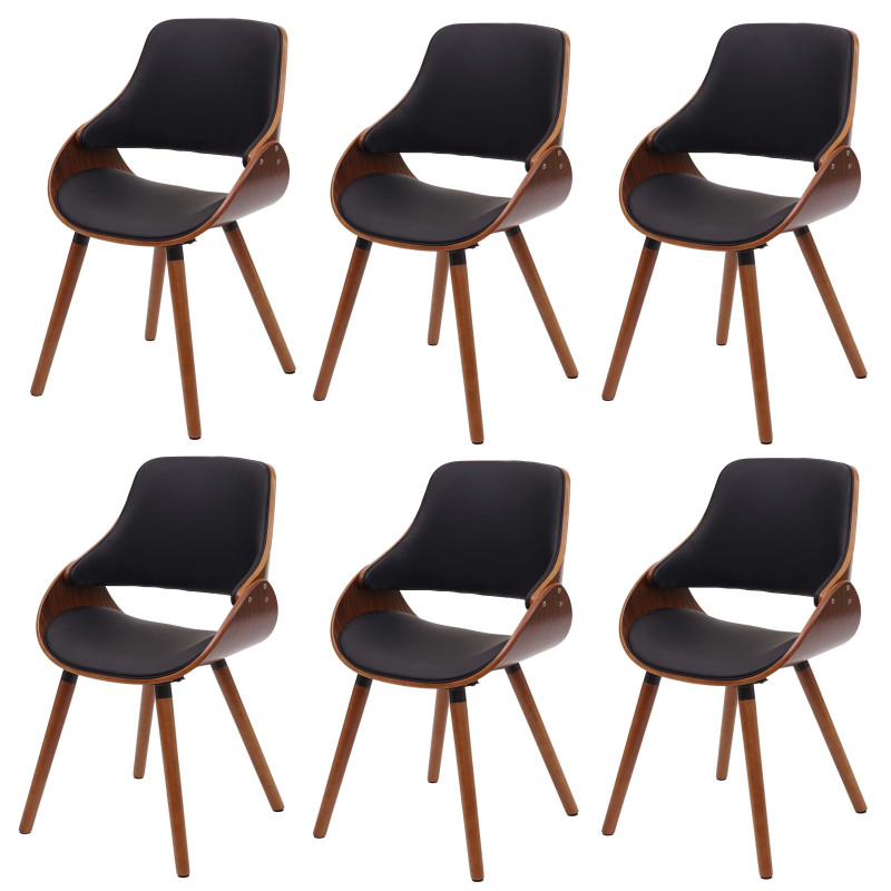 Lot de 6 chaises de salle à manger , design rétro - similicuir noir