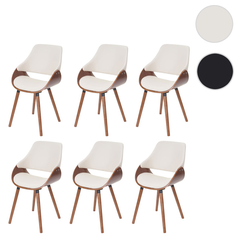 6x chaise de salle à manger fauteuil, design rétro - similicuir, crème