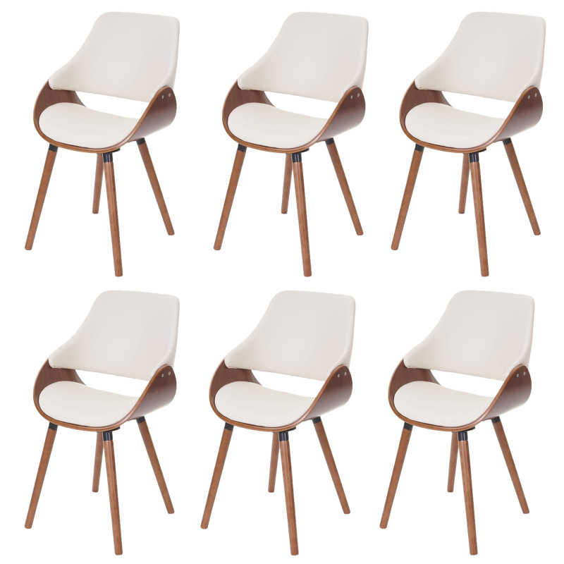 6x chaise de salle à manger fauteuil, design rétro - similicuir, crème