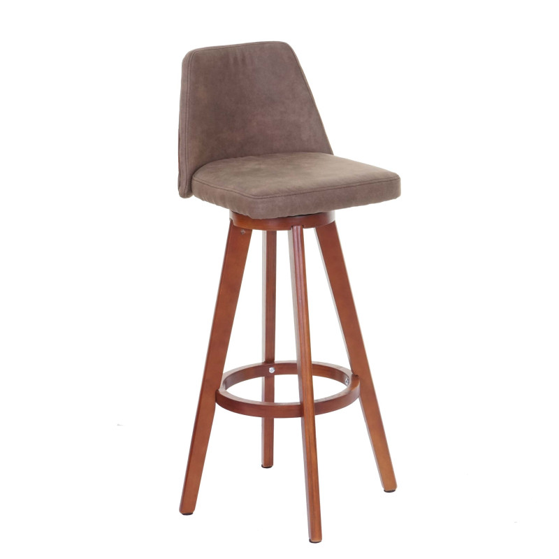 2x tabouret de bar chaise de bar / comptoir, bois tissu, rotatif - vintage marron, pieds foncés