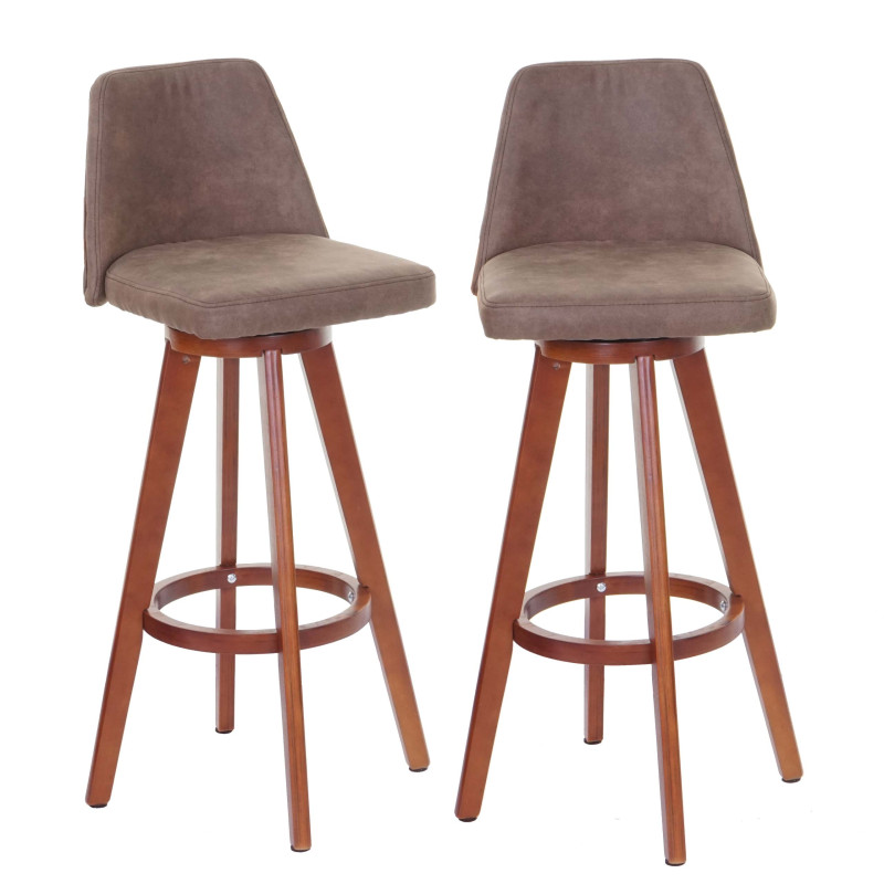 2x tabouret de bar chaise de bar / comptoir, bois tissu, rotatif - vintage marron, pieds foncés