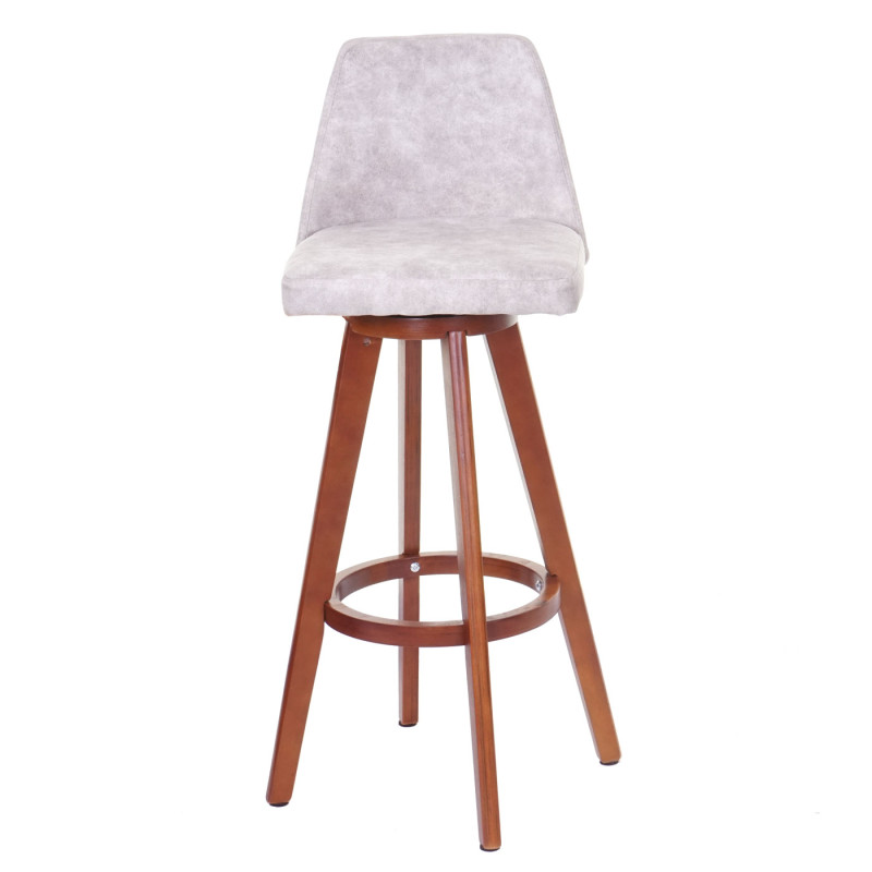 2x tabouret de bar chaise de bar / comptoir, bois tissu, rotatif - vintage gris clair, pieds foncés