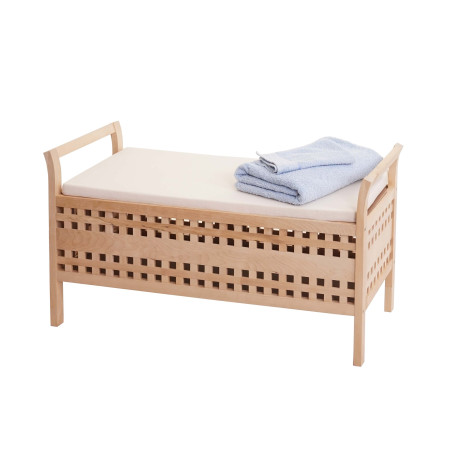 Banc de rangement coffre de linge avec coussin et compartiment de rangement, bois de noyer 50x89x40cm