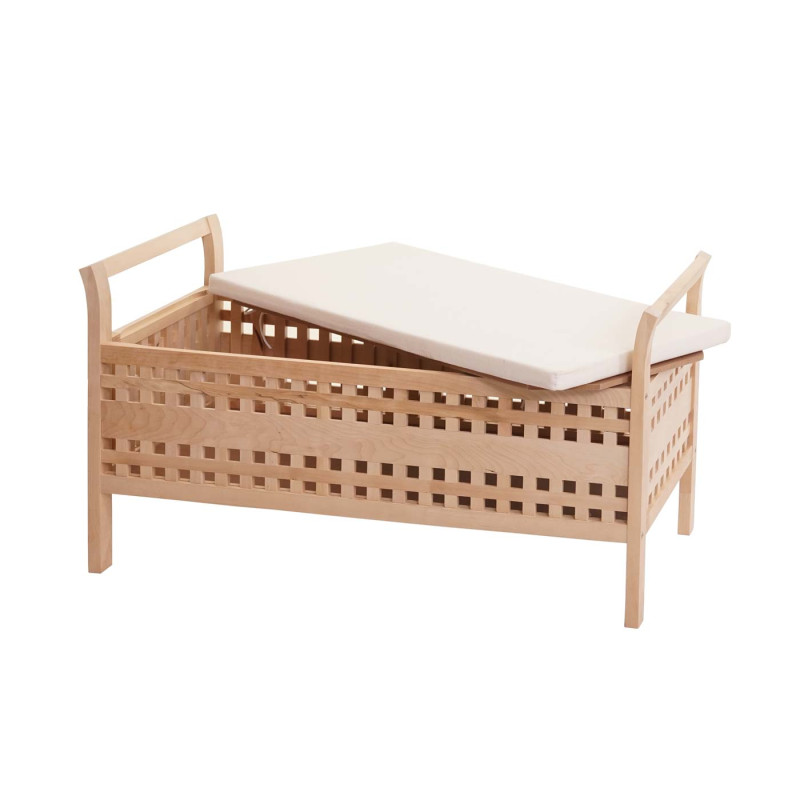 Banc de rangement coffre de linge avec coussin et compartiment de rangement, bois de noyer 50x89x40cm