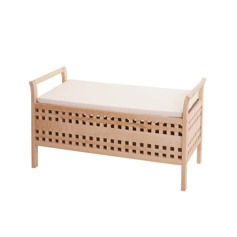 Banc de rangement coffre de linge avec coussin et compartiment de rangement, bois de noyer 50x89x40cm