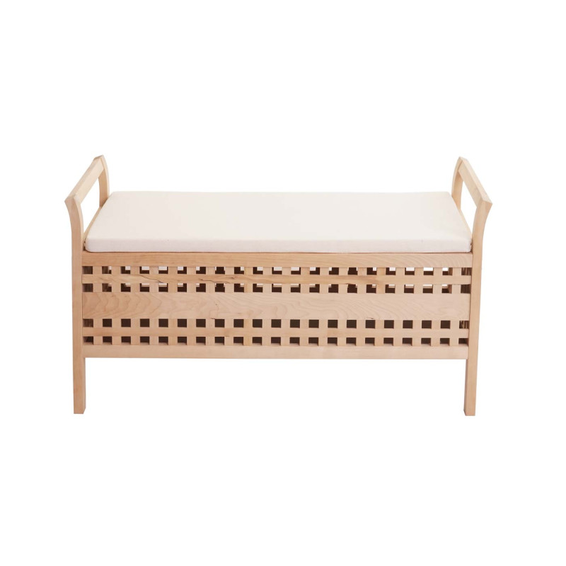 Banc de rangement coffre de linge avec coussin et compartiment de rangement, bois de noyer 50x89x40cm