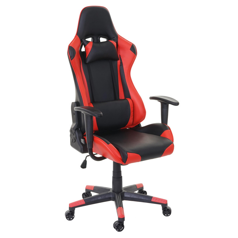 Chaise de bureau fauteuil gamer, charge maximale de 150kg similicuir - noir/rouge