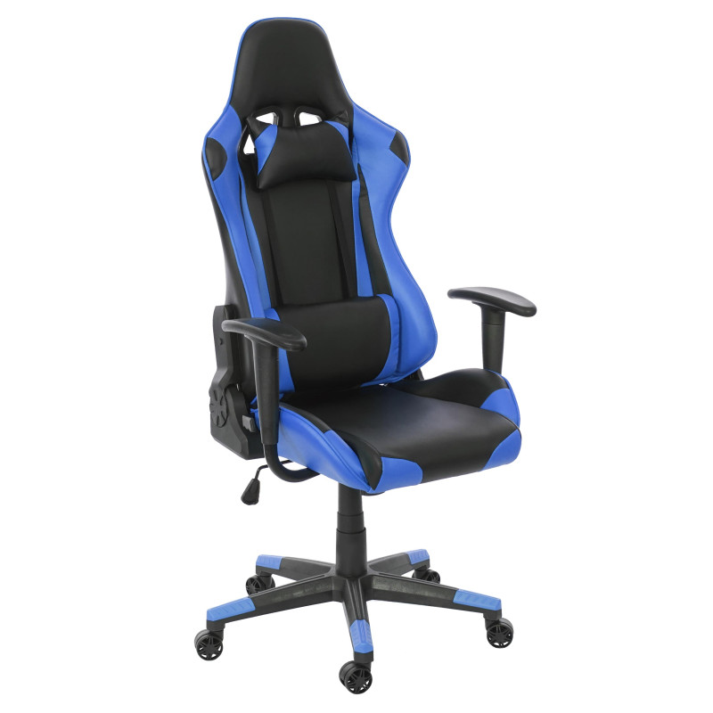 Chaise de bureau fauteuil gamer, charge maximale de 150kg similicuir - noir/bleu