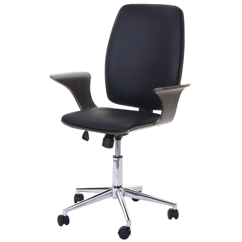 Chaise de bureau bois courbé, chaise pivotante, similicuir - design bois de noyer, tissu noir